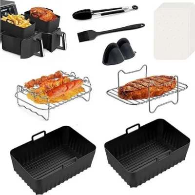 Komplettes Airfryer Zubehör Set, Passend für Airfryer, XXL Doppel Heißluftfritteuse Zubehör, mit allen Doppel Airfryern
