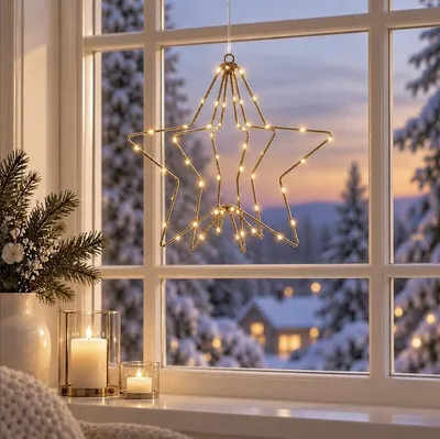 Immagine prodotto di Luca Lighting LED star 3D 60 LED bianco caldo per interni a batteria 30 cm oro