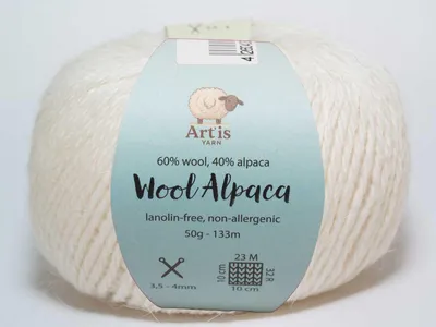 Image de Wool Alpaca Art'is Yarn 60 % laine, 40 % alpaga, sans lanoline et hypoallergénique (50 g/133 m) (500 blanc)