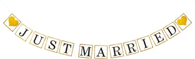 Produktbild von Oblique Unique Just Married Girlande mit goldenen Herzen Hochzeit Feier Party Banner Deko Hochzeitsdeko