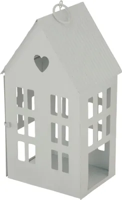 Produktbild von Laterne HERZENSHAUS weiß Haus aus Metall Lichterhaus mit Herzausschnitt - MITTEL