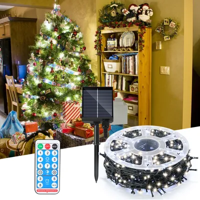 Produktbild von Clanmacy 50M LED Solar Lichterkette 500LEDs 8 Modi Kaltweiß Innen WeihnachtenParty Garten Hochzeit Beleuchtung Deko