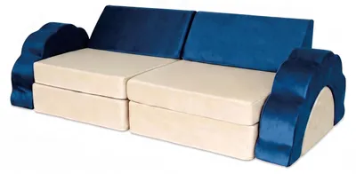Produktbild von Relaxdays Kinder-Spielsofa, modular, 10-tlg., weiche Bausteine, Kindercouch, Samt, HBT: 47x150x65 cm, Spielcouch, blau, KI-generiertes Bild