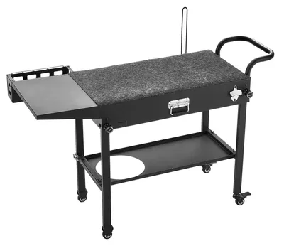 Zdjęcie produktu dla Wózek do grillowania na świeżym powietrzu, stół do grillowania o wymiarach blatu 787 x 432 mm, składany stół do gotowania na świeżym powietrzu z uchwytem na serwetki, haczykami, kółkami, stolikiem bocznym, stoły do przygotowywania potraw na grilla na piknik, do kuchni, na dziedziniec