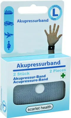Produktbild von scarlet health | Akupressurband »Sea«, 1 Paar elastische Armbänder zur Anwendung am Handgelenk, für Kinder & Erwachsene – diskreter Reisebegleiter, Farbe:Grau L
