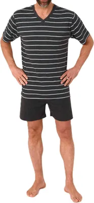 Produktbild von Normann Herren kurzarm Schlafanzug Shorty Pyjama in eleganter Streifenoptik ; anthrazit , 56