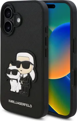Immagine prodotto di Karl LagerfeldPoliuretanoSaffiano Karl e Choupette Zadní Kryt per iPhone 16 Nero