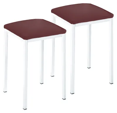 Image de ASTIMESA TACUBL : Deux tabourets de cuisine, carrés, revêtus de similicuir, couleur bordeaux, structure métallique