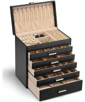 Produktbild von Schmuckkasten Schmuckbox Schmuckaufbewahrung - Großes Schmuckorganisationssystem - 6 Ebenen - Schwarz - Für Ringe, Ohrringe, Ketten und Uhren