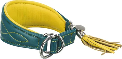 Produktbild von TRIXIE Active Comfort Windhundehalsband mit Zug-Stopp, Hund, Standardkragen, Farbe Petrol, Gelb, Leder, Einfarbig, XS-S