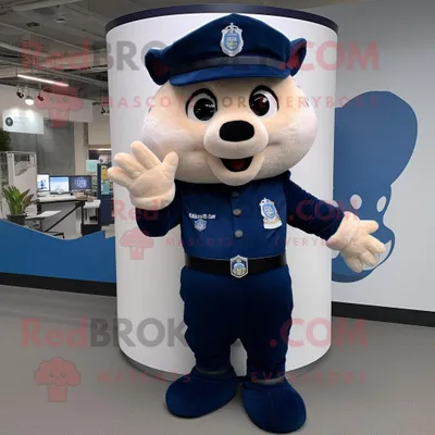 Produktbild von Marine-Polizisten REDBROKOLY Maskottchen kostüm bekleidet mit Jogginghose und Fäustlingen