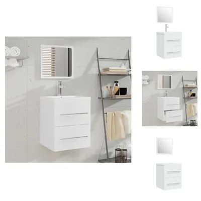 Image de vidaXL Meuble sous-vasque avec vasque encastrée Blanc Bois composite - Vasques de salle de bains