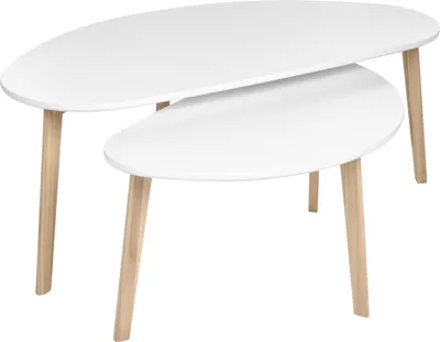 Produktbild von BELIANI Couchtisch 2er Set Weiß MDF mit Kieferholz Beinen Hellbraun Skandinavischer Stil Asymmetrische Unregelmäßige Form Wohnzimmermöbel