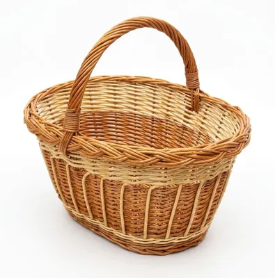Imagen del producto de Cesta ovalada de mimbre, bicolor, con asa, de 39 cm