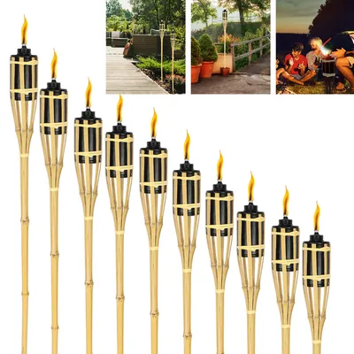 Obrázok produktu pre Jiubiaz Záhradné pochodne sada 40x lampy pochodeň olej knôt 90 cm bambusové olejové pochodne pre vonkajšie lampy olej pre pochodne plamene oheň strana Deco