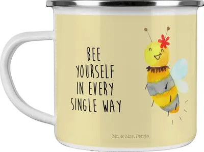 Produktbild von Mr. & Mrs. Panda Camping Emaille Tasse Biene Blume - Gelb Pastell - Geschenk, Campingbecher, Hummel, Blechtasse, Pott, Haferl, Teetasse