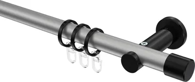 Produktbild von Interdeco Gardinenstange / Vorhangstange Silbergrau / Schwarz, Typ Platon Santo (Kappe), 20 mm Ø 1-läufig, 420 cm