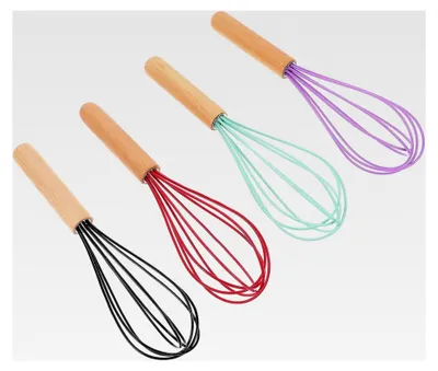 Produktbild von 4 Stück Eierquirle mit Silikongriff Handliche Küchenbesen zum Mischen von Eiern und Teig Lebensmittelecht und Umweltfreundlich für Haushalt und Gastronomie