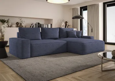 Produktbild von Ecksofa Schlafsofa Sofa WALKEN Stoff Aragon Blau Ottomane Rechts