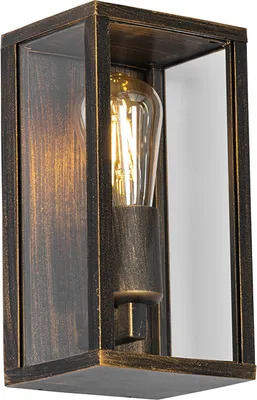 Produktbild von Qazqa Vintage außen Wandleuchte, Außenlampe mit Glas, Wandlampe für den Garten - Charlois - gold, max. 40W, Geeignet für LED, 14cm, IP44, Rechteckig