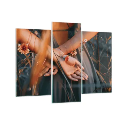 Produktbild von Bilder auf glas - 3 Teile - Frau Hände Wiese - 130x100cm - Glasbilder - Wandbilder - Bilder - zum Aufhängen bereit - Wanddekoration aus Glas - Glas Bilder - Wandbild auf Glas - GCB130x100-5126