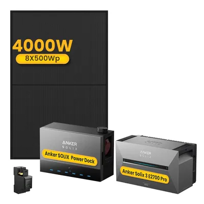 Produktbild von Powerness®Balkonkraftwerk mit Speicher,Anker Multisystem SOLIX Solarbank Power Dock mit Solarbank 3 E2700 Pro Speicher und JA Solar 4000W Solarmodule