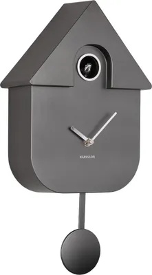 Produktbild von Karlsson - Kuckucksuhr Modern Cuckoo Metallic - Grau - 21.5x8.5x41cm
