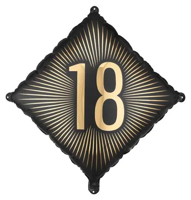 Obrázok produktu pre Fóliový balónik, čierny so zlatým nápisom „18“, 46 cm, narodeniny