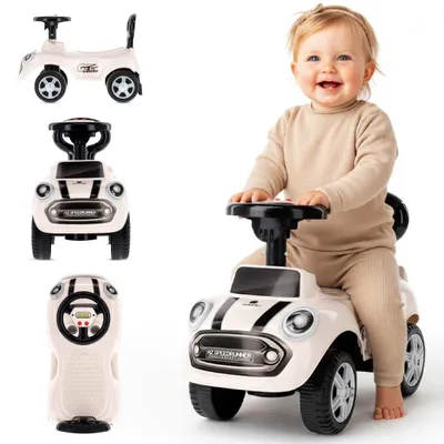 Obrázok produktu pre Šmykľavka s tlačením a hudbou od 1 roka detské autíčko Odrážadlo auto GO GO Fassion biela