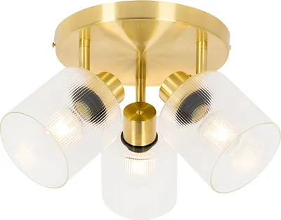 Zdjęcie produktu dla QAZQA - Reflektor sufitowy Art Deco złoty I mosiężny ze szkłem 3-punktowy regulowany okrągły - Laura I salon I sypialnia - okrągły - LED odpowiedni E27