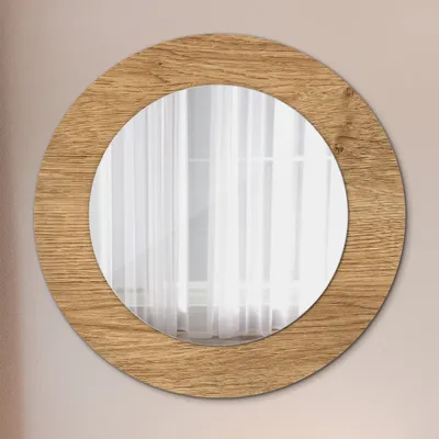 Produktbild von Runder Spiegel mit Modernem Aufdruck - Dekospiegel Wandmontage -Holz Textur- Ø50cm