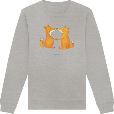 Produktbild von Mr. & Mrs. Panda Baumwoll Pullover Füchse Liebe Größe XXL - Heather Grey - Geschenk, Ehe, Fuchs, Freund, Sweater, Freundin, Sweatshirt, Pulli, Bio