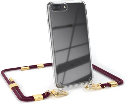 Produktbild von EAZY CASE Handykette für Apple iPhone 8 Plus / 7 Plus, Transparente Silikonhülle mit Band, Clear Case, abnehmbar in  Rot