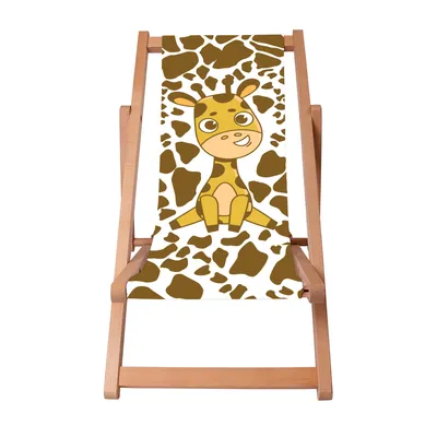 Image de Dreamroots Chaise longue enfant pliable bois, bois de hêtre jusqu'à 130 kg, Chaise longue pliable avec réglage de l'inclinaison du dossier en 3 positions, Giraffina