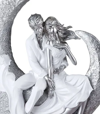 Produktbild von formano Dekofigur Paar auf Mond 40 cm Handbemalt Skulptur Liebe Moderne Deko