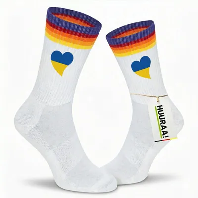 Produktbild von Huuraa Uni Socken Ukraine Flagge Herz 42/46 Rainbow Baumwolle Tennissocken Geschenkidee