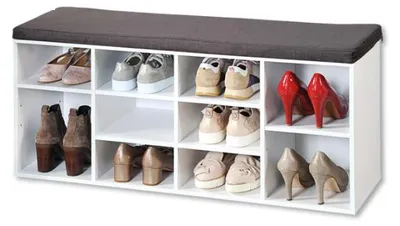 Image de Meuble à chaussures d'intérieur - Banc avec coussin pour l'entrée