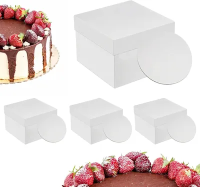 Imagen del producto de Caja para tartas - Juego de 4 unidades - Bandejas - 30x30x30 cm - Caja para guardar tartas - Tapa - Alta - Cartón - Blanco