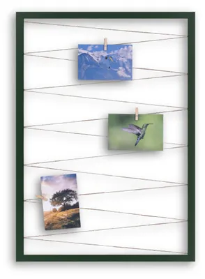 Produktbild von Fotohalter Pinnwand Fotorahmen (Hochformat) mit Juteband 20 Holzklammern Bilderrahmen inklusive CLAMARO Collage Flex, Flex Farbe:Dunkelgrün, Quer/Hochformat Größe:40x60cm (Hochformat)