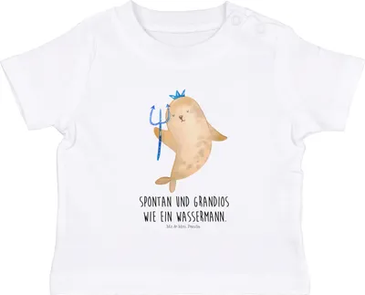 Produktbild von Mr. & Mrs. Panda  T-Shirt Sternzeichen Wassermann 12. - 18. Monat - Weiß - Geschenk, Meer, Nix, Babyshirt, Baby Baumwollshirt, Geburtstag Februar, Meermann, Shirt