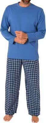 Produktbild von Herren Schlafanzug lang Pyjama Set mit karierter Flanell Hose - 222 101 10 870 ; hellblau , 48