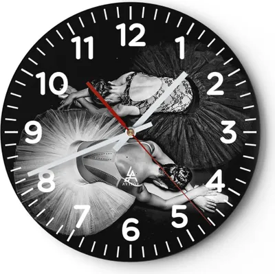 Produktbild von Wanduhr - Rund - Glasuhr - Ballerinas Ballett Tanz - 30x30cm - Schleichendes Uhrwerk - Lautlos - zum Aufhängen bereit - Dekoration Modern - Wanddekoration aus Glas - C4AR30x30-5050
