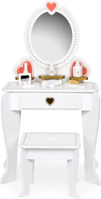 Produktbild von ECOTOYS W08H102B Großer hölzerner Schminktisch für Kinder mit Spiegel und Hocker