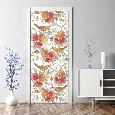 Produktbild von Dekorative Türaufkleber selbstklebend Klebefolie Aufkleber Ornament Vögel rot 85 x 200 cm