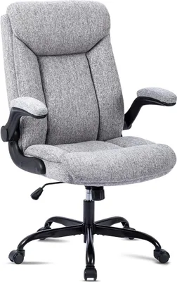 Produktbild von Computerstuhl, Schreibtischstuhl, drehbarer Arbeitsstuhl mit hochklappbarer Armlehne, höhenverstellbar, bequem für Büro, Zuhause, Gaming (grauer Stoff