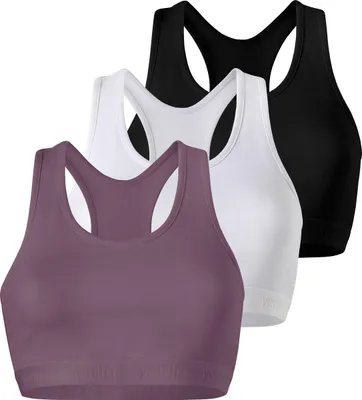 Produktbild von Yenita® Bustier 3er Set Sports-Collection mit breiten Trägern M schwarz-weiss-pflaume