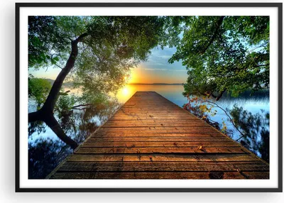Produktbild von Gerahmtes Poster - Schwarzer Rahmen - Brücke See - 100x70 cm - Wand Bild - Wanddeko - Wandbilder - Kunstposter - Wandposter - Bilderrahmen - Bilder - Kunstdruck - Wandbild - P2BAA100x70-3528