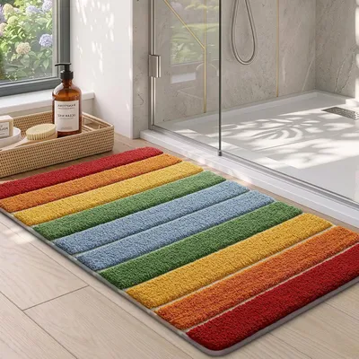 Image de Tapis de bain antidérapant, 40 x 60 cm, doux, absorbant, lavable, rectangulaire, de couleurs vives