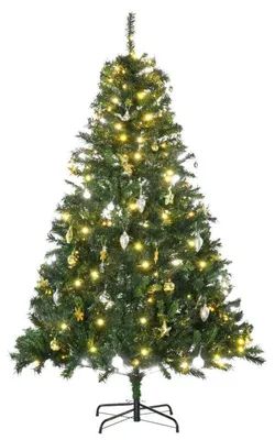 Image de Arbre de Noël artificiel de 180 cm avec 200 LED et décorations de Noël | Couleur : Vert | Dimensions : 112 x 112 x 180 cm
