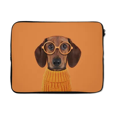 Produktbild von MuchoWow® Laptop Hülle 17 Zoll Laptoptasche Tekkel - Pullover-Brille - Zipper - Schutzabdeckung